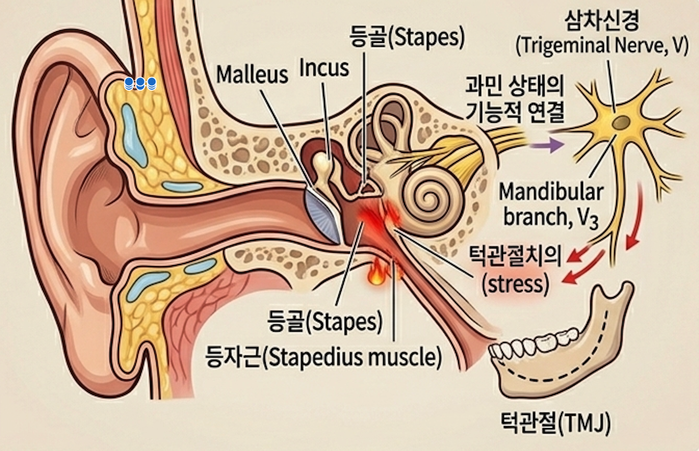 삼차신경과 등자근